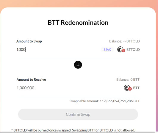 Swapping BTTOLD to BTT