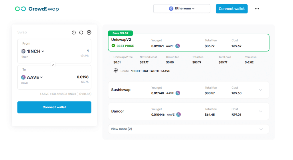 Swap Fees of 1INCH to AAVE Token