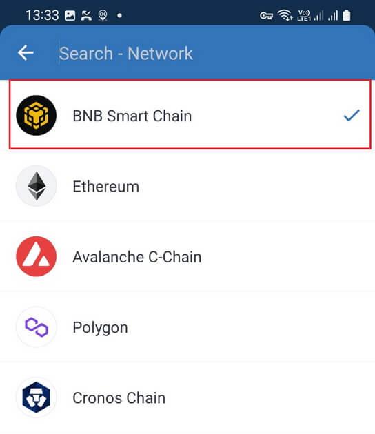 Wähle BNB Smart Chain
