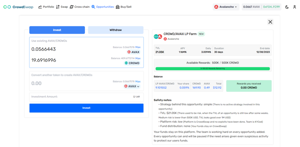 How to invest in CROWD/AVAX LP Farm opportunity