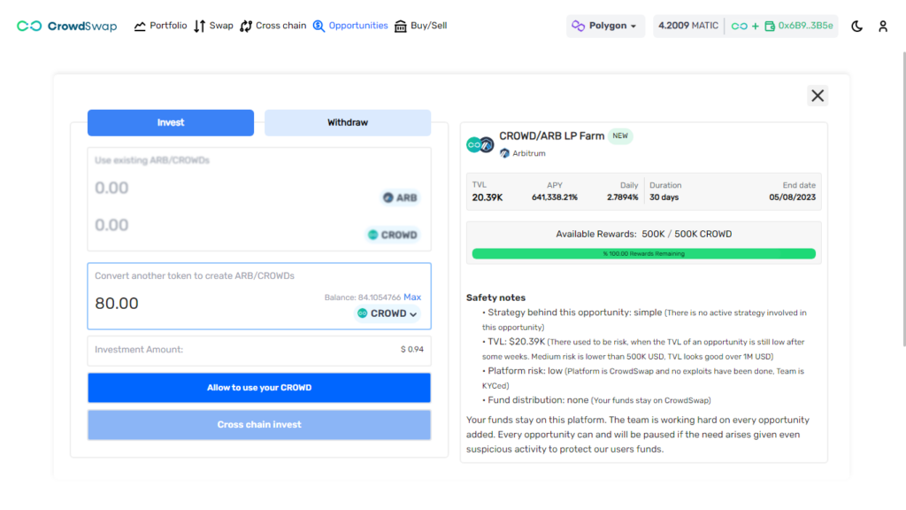 How to invest in CROWD/ARB pool