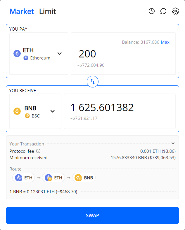 Exchange ETH to BNB on CrowdSwap